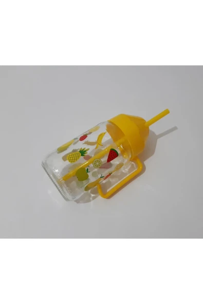 Renkli Çiçekler 350ml Su Meyve Suyu Süt Şişesi Çocuklar Için Pipetli Cam Suluk - 3