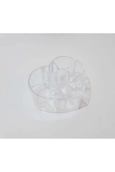 Renkli Çiçekler Kozmetik Organizer  Kalp Figürlü Şeffaf Plastik Mini Kozmetik Organizeri | - 4