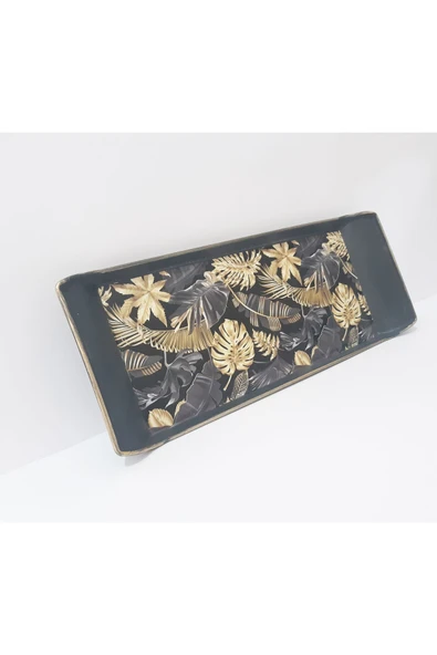Renkli Çiçekler Dikdörtgen Mini Desenli Kahve Tepsi 28.5X11.5 CM Sunum Tepsis - 2