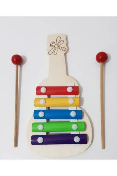 Renkli Çiçekler Ahşap Gitar Müzik Aleti Çocuklar Için Oyuncak Enstrüman - 2