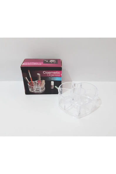 Renkli Çiçekler Kozmetik Organizer  Kalp Figürlü Şeffaf Plastik Mini Kozmetik Organizeri | - 2