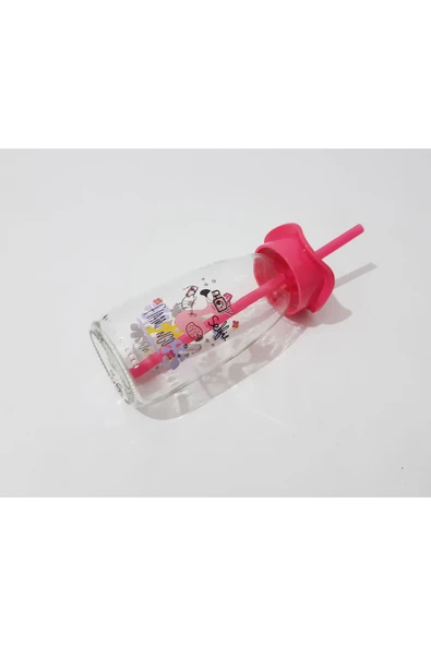 Renkli Çiçekler Pipetli Süt Şişesi Çocuklar İçin Süt Meye Suyu Şişesi 250ml Karikatür Desenli Şişe - 4