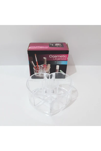 Renkli Çiçekler Kozmetik Organizer  Kalp Figürlü Şeffaf Plastik Mini Kozmetik Organizeri | - 5