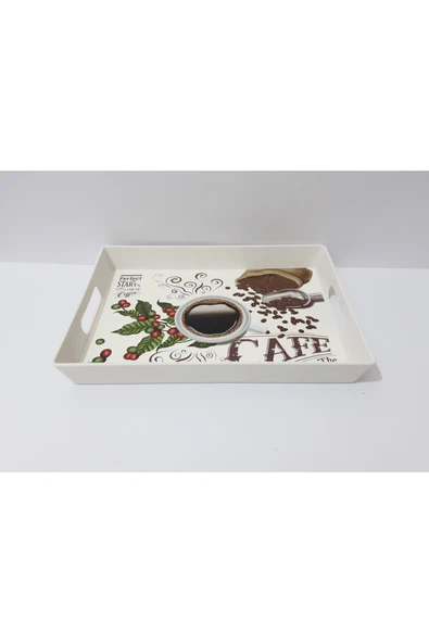Renkli Çiçekler Kahve Tepsi 29x21x3.5 CM Dikdörtgen Sunum Tepsisi - 3