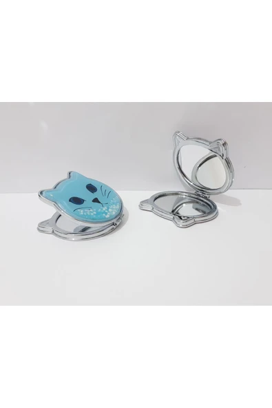 Renkli Çiçekler Metal Ayna Kedi Figürlü Metal Cep Aynası Sulu Ayna 8x7x1 CM - 3