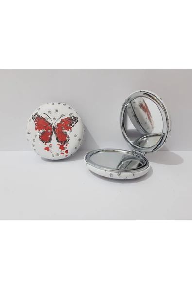 Renkli Çiçekler Desenli Yuvarlak Metal Çanta Ayna Kadın Çanta Aynası - 3