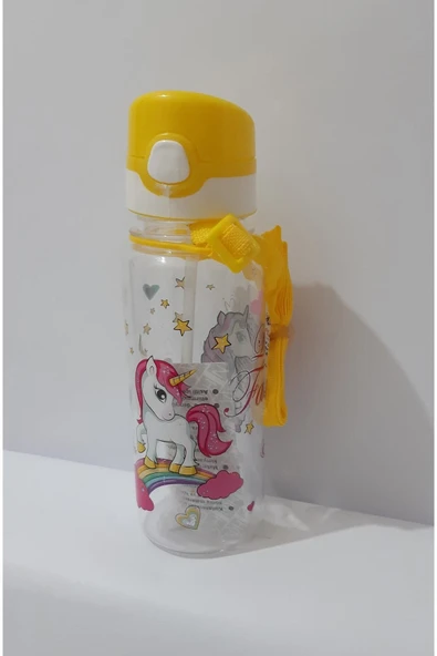 Renkli Çiçekler Suluk 500ml Askılı Şeffaf Su Matarası
