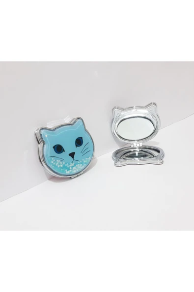 Renkli Çiçekler Metal Ayna Kedi Figürlü Metal Cep Aynası Sulu Ayna 8x7x1 CM - 2