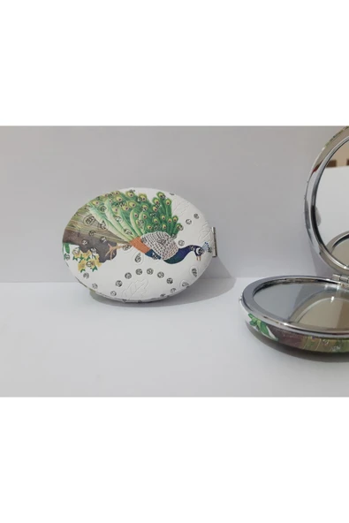 Renkli Çiçekler Desenli Oval Metal Çanta Ayna Kadın Çanta Aynası - 3