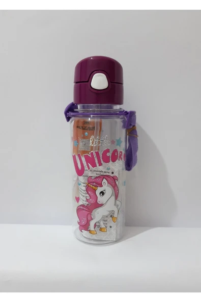 Renkli Çiçekler Suluk 500ml Askılı Şeffaf Su Matarası, - 4