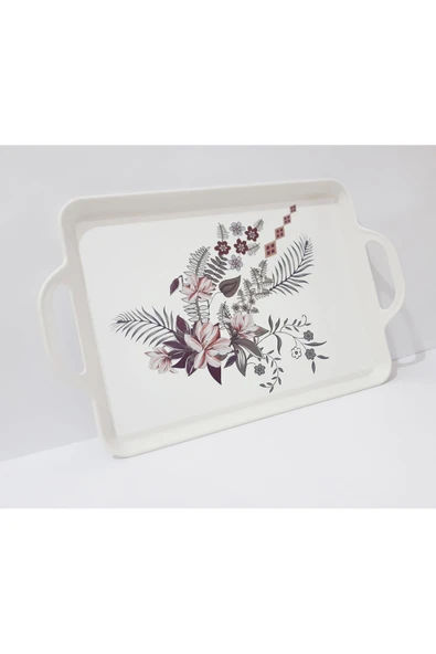Renkli Çiçekler Çay Tepsi 39.5x25.5 CM Desenli Plastik Çay Kahve Tepsisi Sunum Tepsi