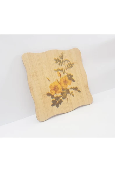 Renkli Çiçekler Desenli Ahşap Nihale 19.5x19.5 CM