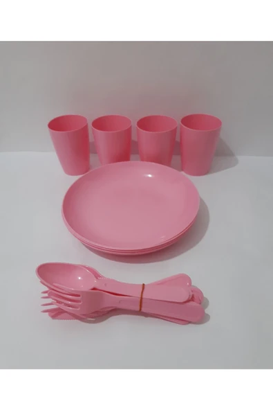 Renkli Çiçekler Piknik Seti 20 Parça Plastik Piknik Için Tabak Bardak Kaşık Çatal Bıçak Set - 5