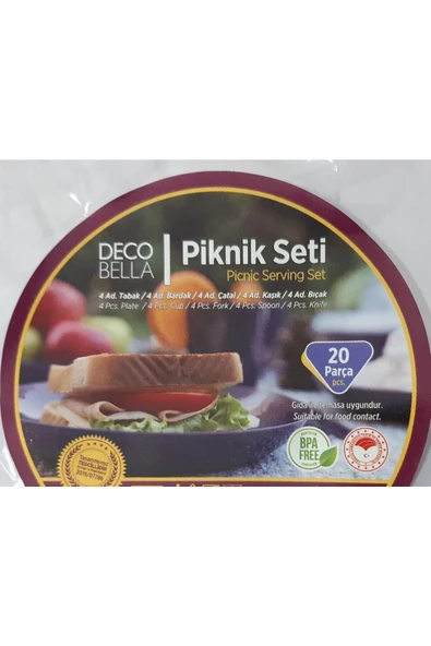 Renkli Çiçekler Piknik Seti 20 Parça Plastik Piknik Için Tabak Bardak Kaşık Çatal Bıçak Set - 4