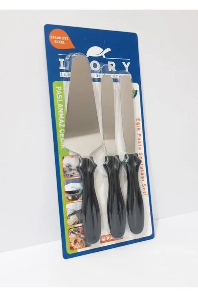 Renkli Çiçekler Paslanmaz Çelik 3 Lü Pasta Seti Eğik Pasta Spatulası Seti Çok Amaçlı Set