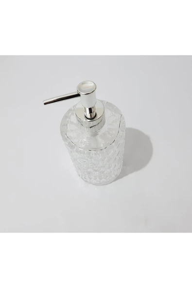 Renkli Çiçekler 400ml  Gümüş Renk Kapaklı Cam Sıvı Sabunluk - 5