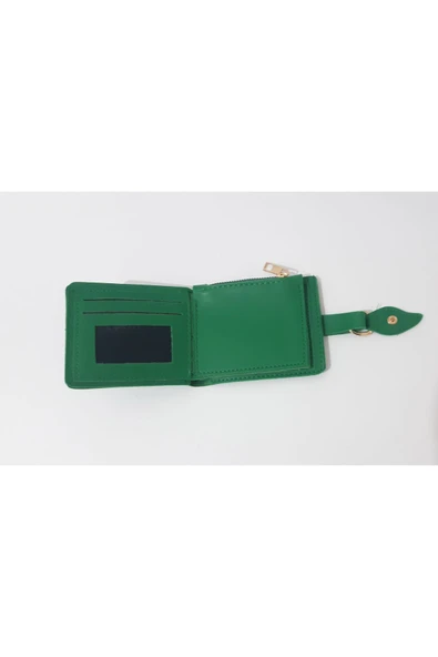 Renkli Çiçekler Kadın Cüzdan 12x10 CM Yeşil Renk Kadın Cüzdanı - 5