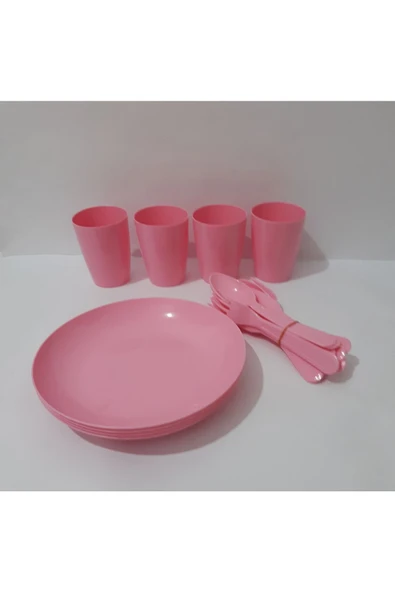 Renkli Çiçekler Piknik Seti 20 Parça Plastik Piknik Için Tabak Bardak Kaşık Çatal Bıçak Set - 6