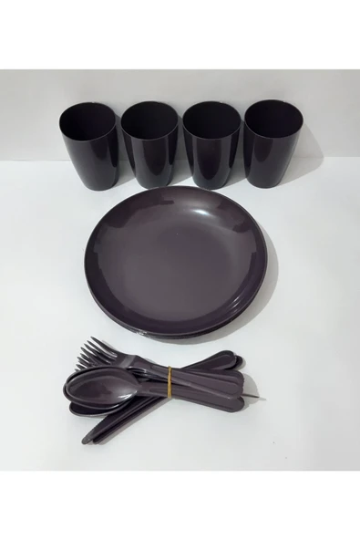 Renkli Çiçekler Piknik Seti 20 Parça Plastik Piknik Için Tabak Bardak Kaşık Çatal Bıçak Set - 4