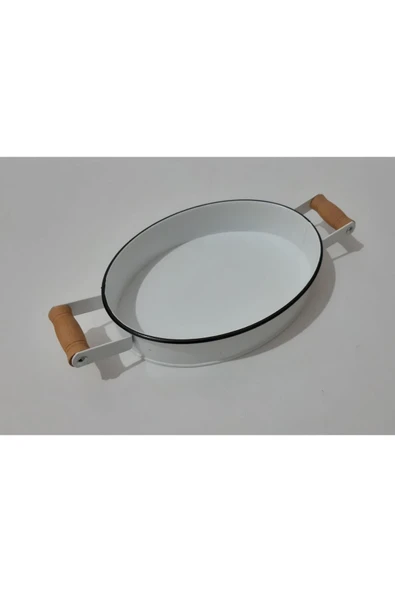 Renkli Çiçekler Tepsi Ahşap Kulplu Metal Sunum Tepsi - 2