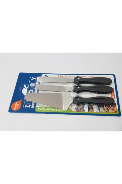 Renkli Çiçekler Paslanmaz Çelik 3 Lü Pasta Seti Eğik Pasta Spatulası Seti Çok Amaçlı Set - 4
