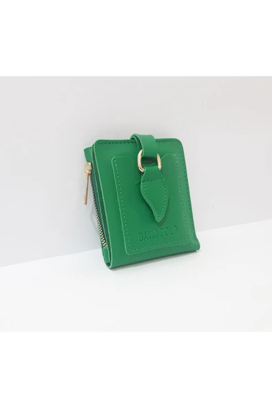 Renkli Çiçekler Kadın Cüzdan 12x10 CM Yeşil Renk Kadın Cüzdanı