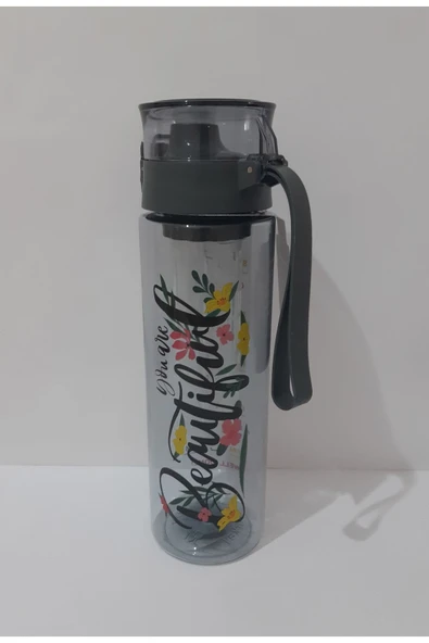 Renkli Çiçekler Su Matarası 800 ml Hazneli Matara Su Şişesi Suluk