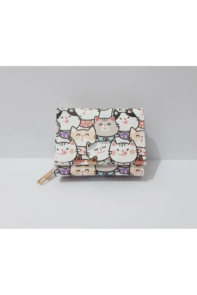 Renkli Çiçekler Çocuk Cüzdan 11x8 CM Kedi Desenli Çocuk Cüzdanı - 2