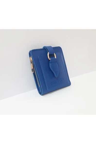 Renkli Çiçekler Kadın Cüzdan 12x10 CM Koyu Mavi Renk Kadın Cüzdanı