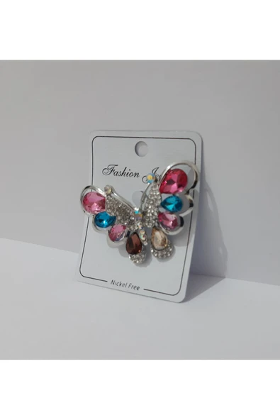 Renkli Çiçekler Broş Kelebek Modeli Metal Broş - 4