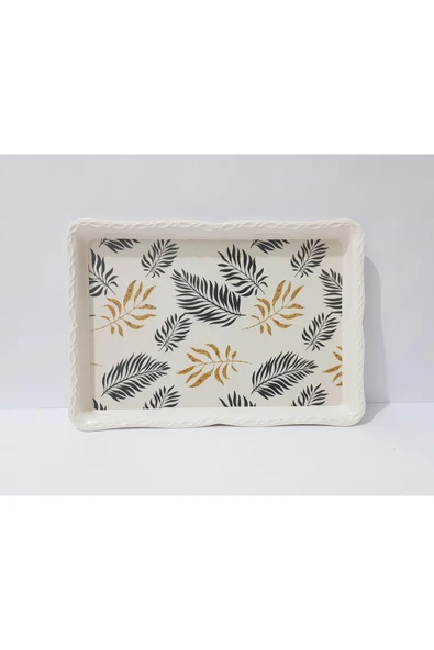 Renkli Çiçekler Çay Tepsi Yaprak Desenli Dikdörtgen Melamin Çay Tepsisi 33x24.5 cm - 2