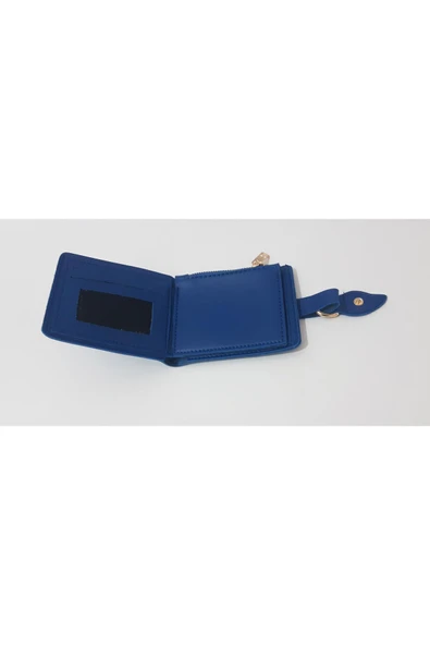 Renkli Çiçekler Kadın Cüzdan 12x10 CM Koyu Mavi Renk Kadın Cüzdanı - 5