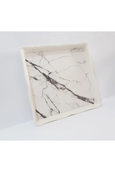 Renkli Çiçekler Çay Tepsi 28x28x3 CM Kare Desenli Çay Tepsisi Sunum Tepsi