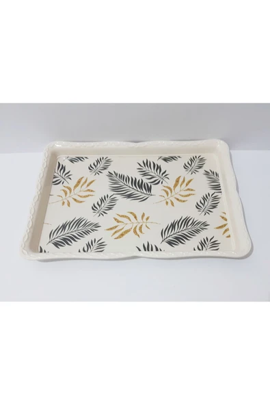 Renkli Çiçekler Çay Tepsi Yaprak Desenli Dikdörtgen Melamin Çay Tepsisi 33x24.5 cm - 4