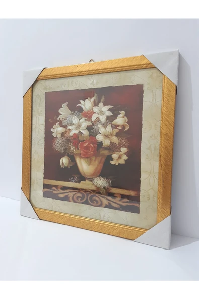 Renkli Çiçekler Çerçeveli Resim Tablo Ev Için Dekorasyon 31.5x31.5 Cm