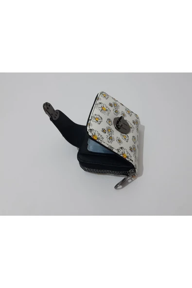 Renkli Çiçekler Cüzdan Papatya Desenli Mini Cüzdan Kadın Cüzdanı 11x9 - 3