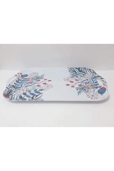 Renkli Çiçekler Melamin Çay Tepsi 44x30 CM Kulplu Melamin Çay Tepsisi Servis Tepsi Sunum Tepsisi - 4