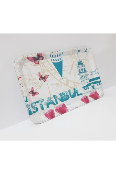Renkli Çiçekler Melamin Çay Tepsi 33.5x23.5 CM Melamin Çay Kahve Sunum Tepsisi