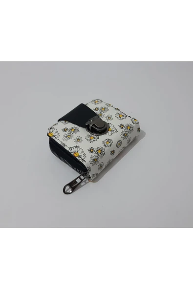Renkli Çiçekler Cüzdan Papatya Desenli Mini Cüzdan Kadın Cüzdanı 11x9 - 2