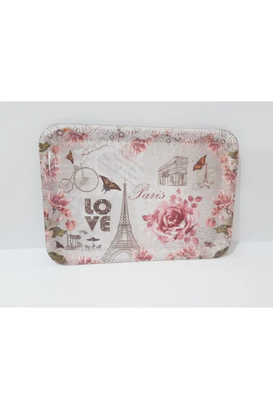 Renkli Çiçekler Melamin Çay Tepsi 33.5x23.5 CM Melamin Çay Kahve Sunum Tepsisi - 2