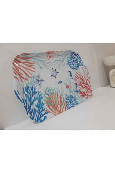 Renkli Çiçekler Melamin Çay Tepsi 44x30 CM Kulplu Melamin Çay Tepsisi Servis Tepsi Sunum Tepsisi