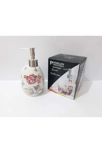 Renkli Çiçekler Sıvı Sabunluk 550 ml Porselen Desenli Sıvı Sabunluk - 2