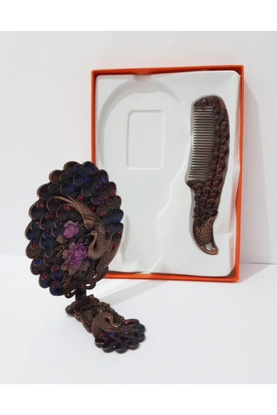 Renkli Çiçekler Desenli Kabartma Dekorlu Metal Ayna Makyaj Aynası - 4