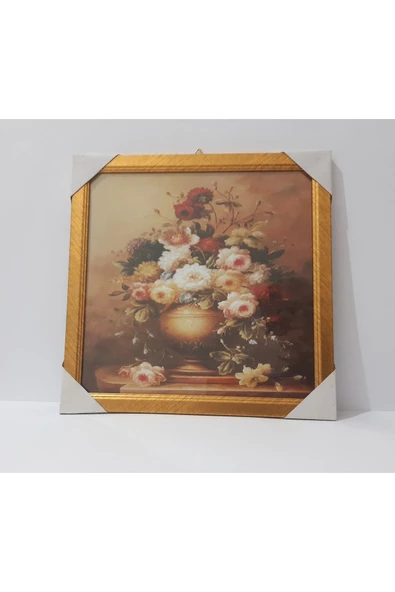 Renkli Çiçekler Çerçeveli Resim Tablo Ev Için Dekorasyon 31.5x31.5 Cm