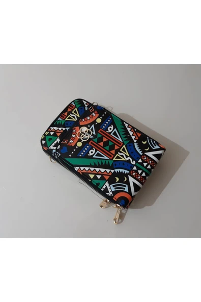 Renkli Çiçekler Kadın Cüzdan 3 Bölmeli Telefon Çanta Cüzdan Kadın Cüzdanı 20x12x5 Cm - 6