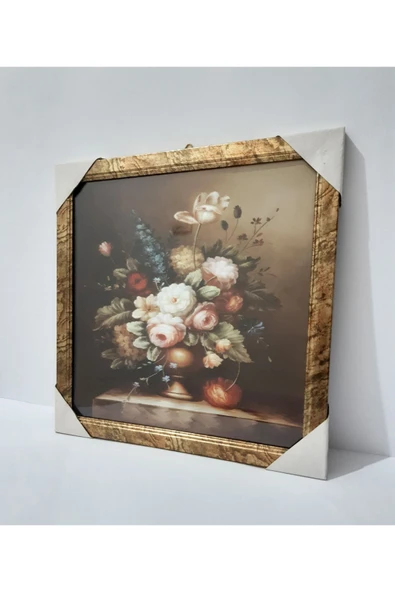 Renkli Çiçekler Çerçeveli Resim Tablo Ev Için Dekorasyon 31.5x31.5 Cm