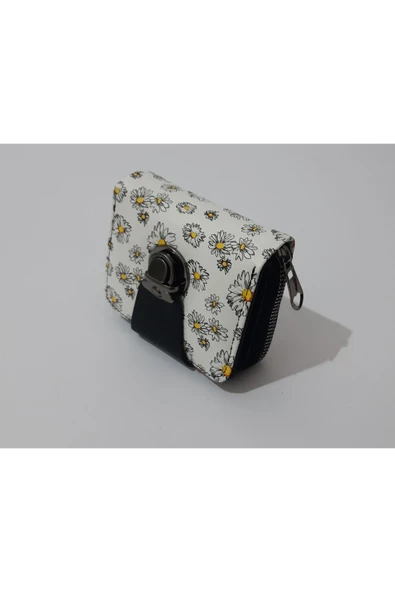 Renkli Çiçekler Cüzdan Papatya Desenli Mini Cüzdan Kadın Cüzdanı 11x9 - 6