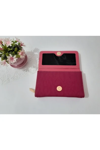 Renkli Çiçekler Kadın Cüzdan Kullanışlı Kırmızı Renk Kadın Cüzdanı 17x10x5 Cm - 2