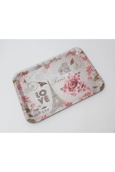 Renkli Çiçekler Melamin Çay Tepsi 33.5x23.5 CM Melamin Çay Kahve Sunum Tepsisi - 5