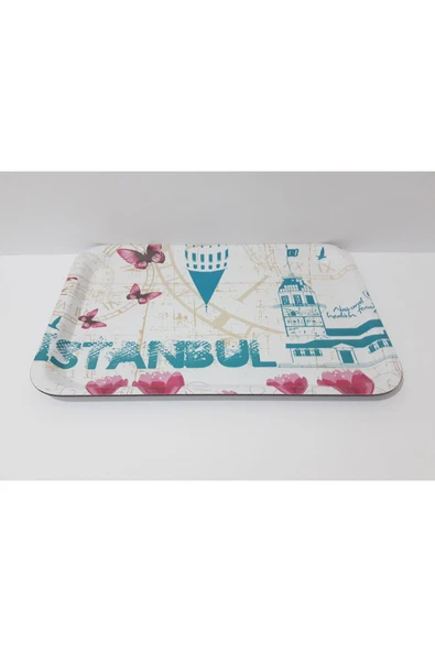 Renkli Çiçekler Melamin Çay Tepsi 33.5x23.5 CM Melamin Çay Kahve Sunum Tepsisi - 4